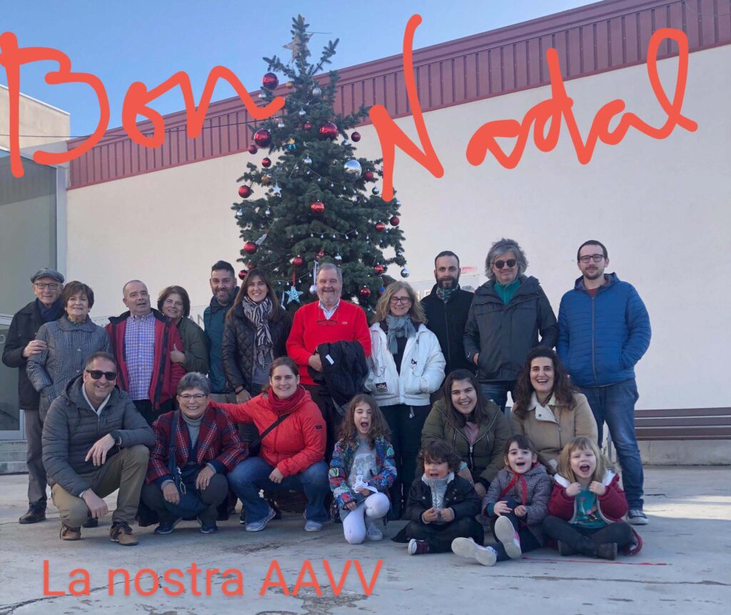 Veïns i veïnes de Santa Agnès reunits davant l’arbre de Nadal